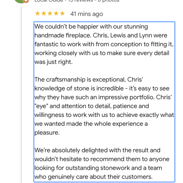 5 star review received this week