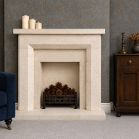 Hand carved English solid natural Bath stone fireplace surround - The Citrine can be made to measure  Choice of Bath stone or Black riven slate hearths