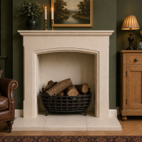 Solid natural Bath stone fireplace complete with 3 piece outer hearths - The Amethyst