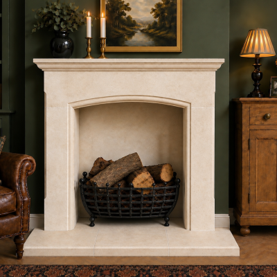 Solid natural Bath stone fireplace complete with 3 piece outer hearths - The Amethyst