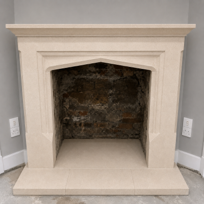 The Melanite Bath stone fireplace complete with outer hearths - can be made to measure