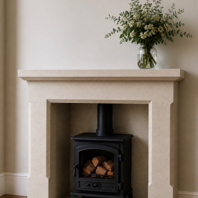 Beautiful British Bath stone hand carved natural fireplace surround The Sapphire