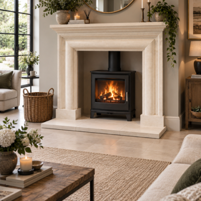 Beautiful latest design The Tanzanite Bath stone fire surround carved ready for collection - delivery also possible